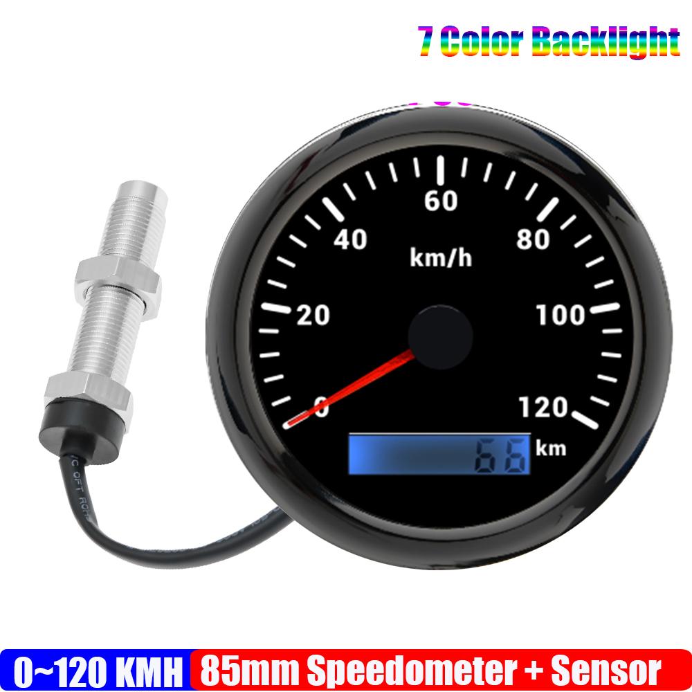 ZMFJH 30-200KMH Speedometer Auto Car 7 Color Backlight Analog Pulse Signal 85mm Speedometer Gauge with Holzer Sensor M16X1.5