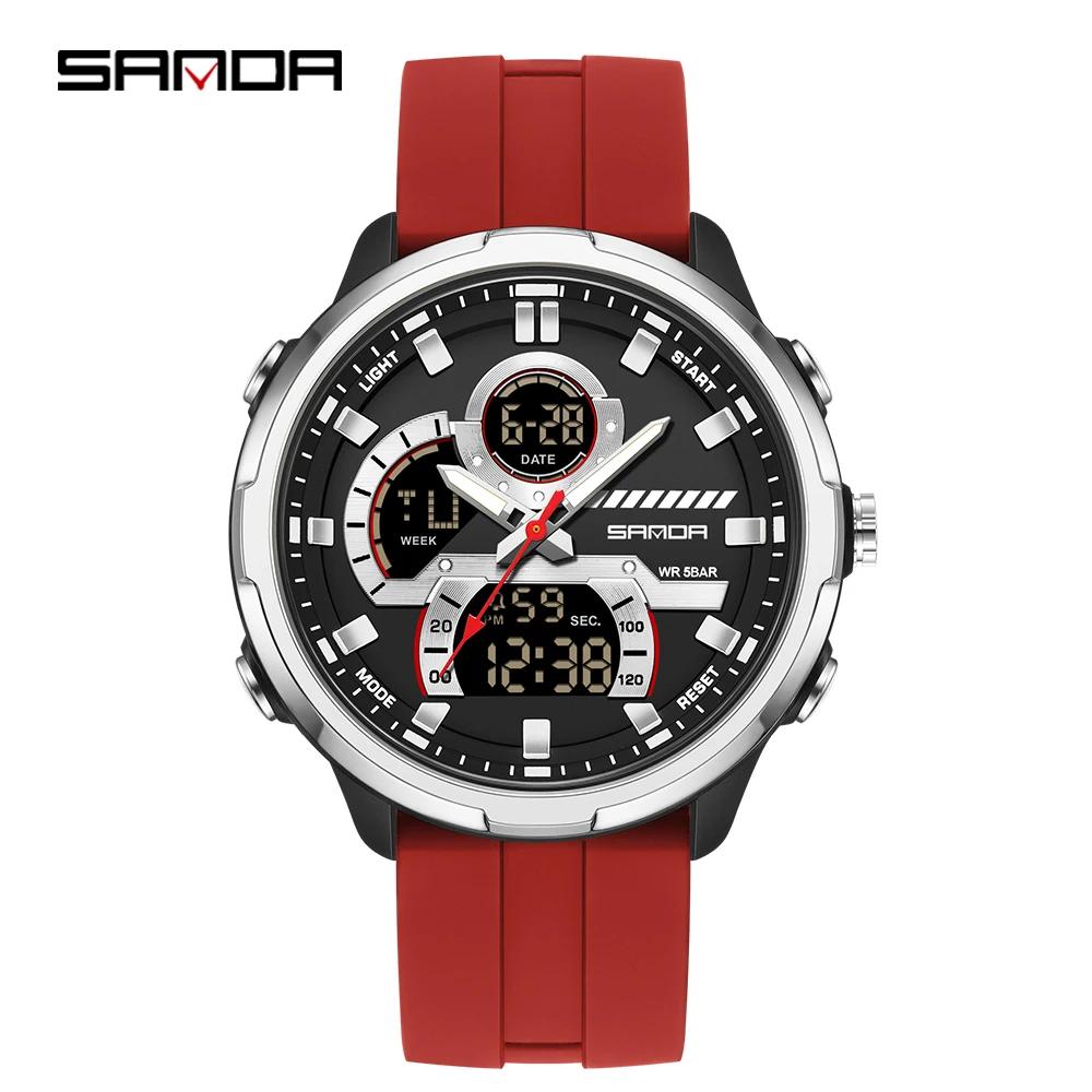 SANDA 9077 Night Light LED Men's Electronic Watch New Fashionable Men's Electronic Watch Multifunctional Sports Waterproof