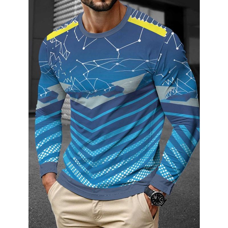 Men's 3D Printed Crew Neck Long Sleeve T-Shirt Fashion Versatile Trend Breathable Casual