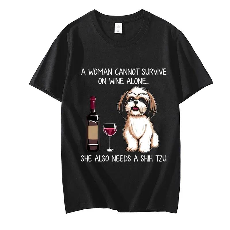 

Футболки Shih Tzu and Wine Funny Dog Kawaii Harajuku Жіноча мила футболка Ullzang з мультфільмом 2000-х Смішна футболка Футболки з зображенням Y2k L