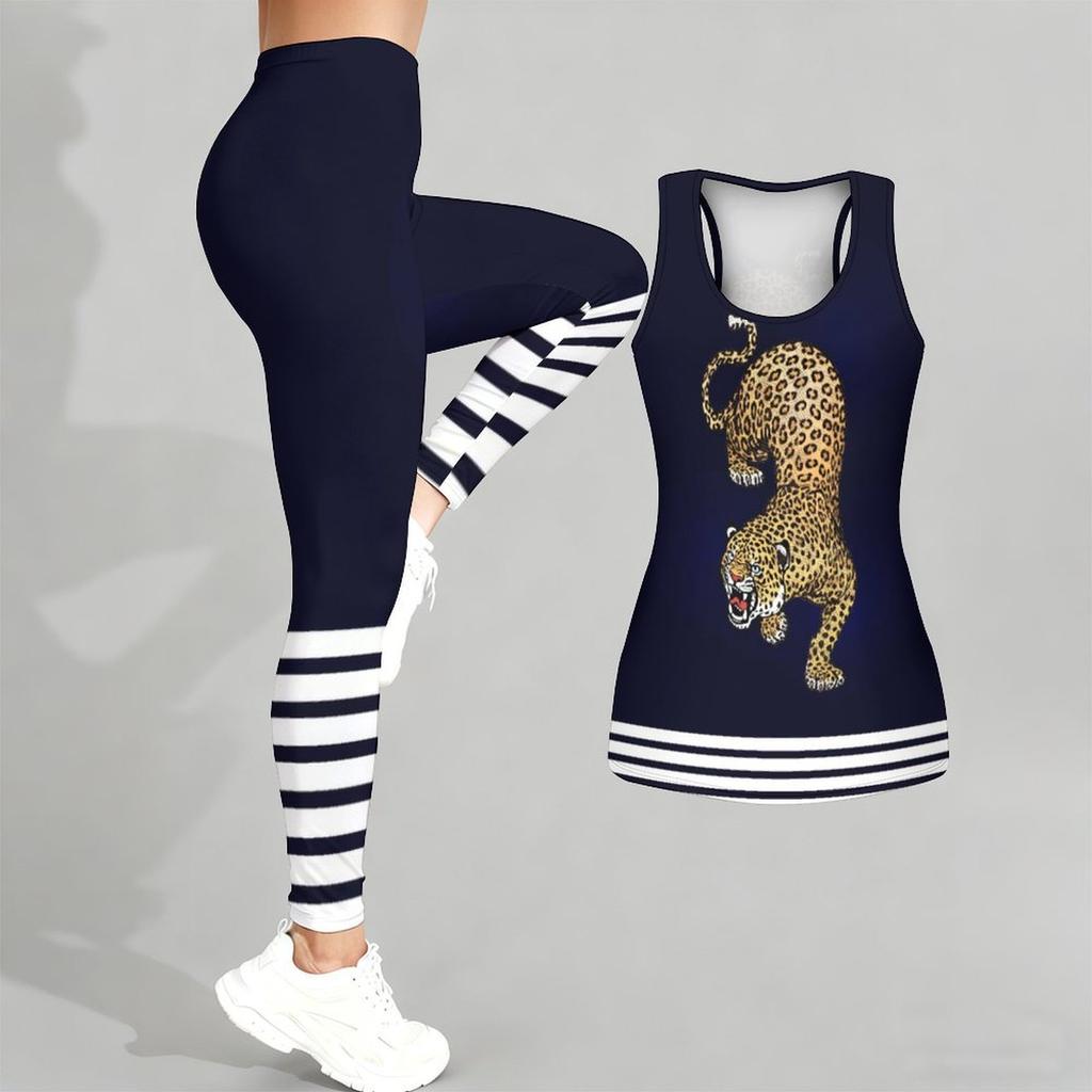 Animal Printed Yoga Outfit for Women Fashion Workout Leggings Fitness Sports Casual Yoga Set Sports Suit
