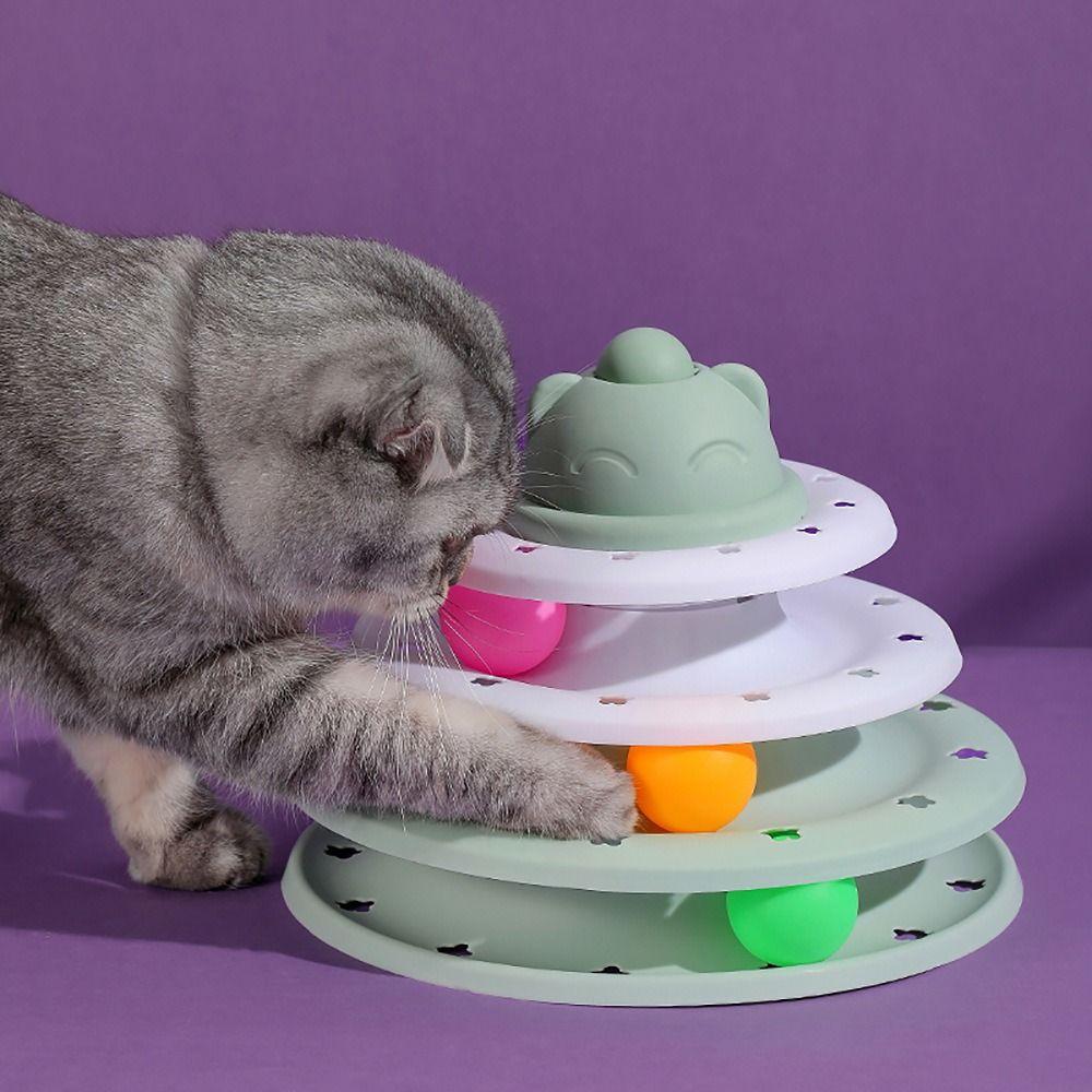 

4 уровня Cat Turntable Roller Balls Toys Красочные Cat Rotatable Track Self Happy