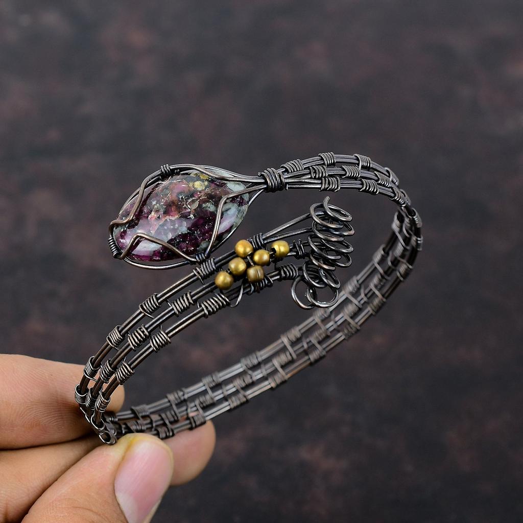 Eudialyte Cuff Bracelet Copper Wire Wrapped Bangle Adjustable Cuff Handmade Bracelet Gemstone Bangle Copper Wire Wrap Jewelry Gift For Mom