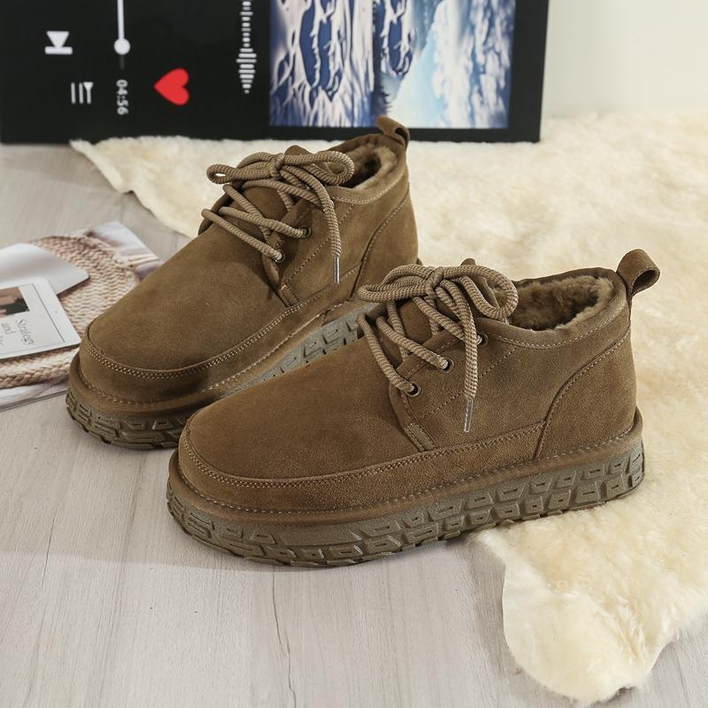 Winter Ankle Boots Men Moccasin Stitch Napped Padded Lined Metal Eyelets Block Tread 39-45