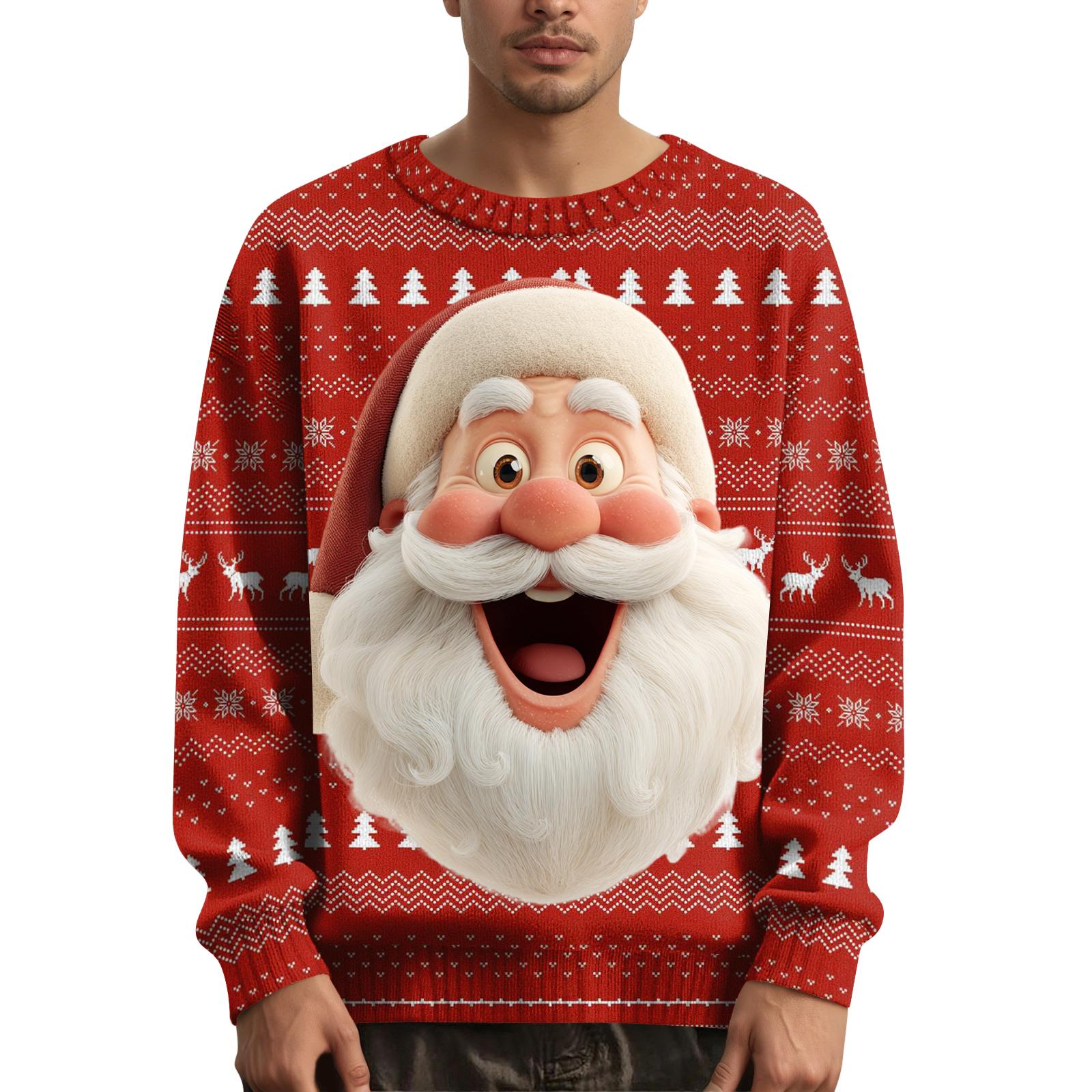 Мужской рождественский свитер с принтованным воротником S