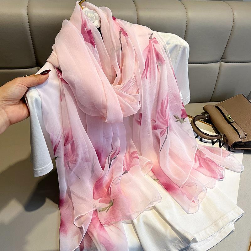 Fashion Luxury  Oversized Ombre Petal Floral Silk Shawl Scarf Lady High Quality Turban Head Hijab Femme Wrap Foulards Snood