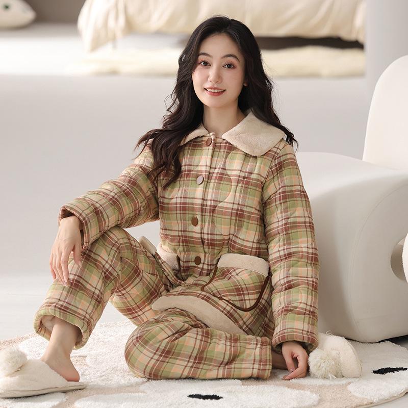 

Three-Layer Woven Pure Cotton Padded Pajamas, Women S Winter Thickened And Velvet Padded Jackets, Warm Loungewear Can Be Worn Outside 2XL