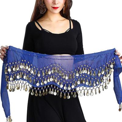 Belly Dance Hip Scarf Women Waist Scarf Belly Dance Skirt with 98 Golden Coins Knot Tying Hip Wrap for Dance Training Performance Beach Wear