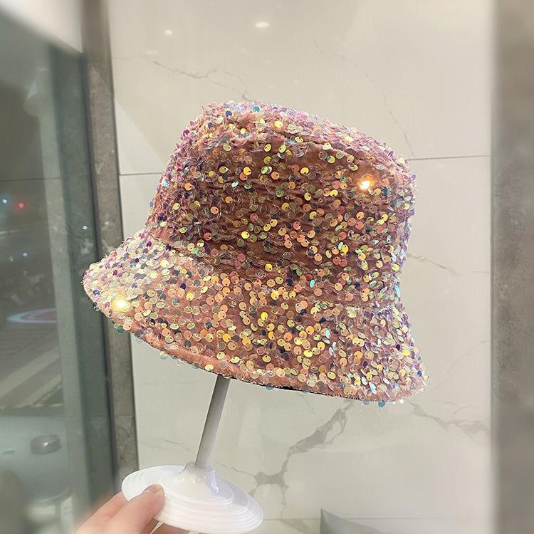 Sequined Bucket Hat Double Sided Hip Hop Shiny Fisherman Cap Women Men Dance Party Kpop Trendy Sun Hat New