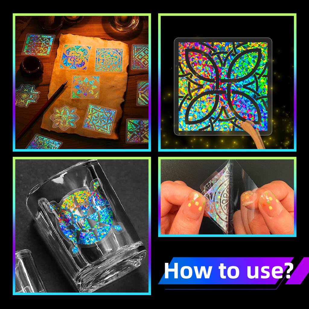 50 Bohemian Window Grilles Transparent Laser Stickers Streamer Floating Painting Pet Transparent Card Laser Ins Wind Goo Card