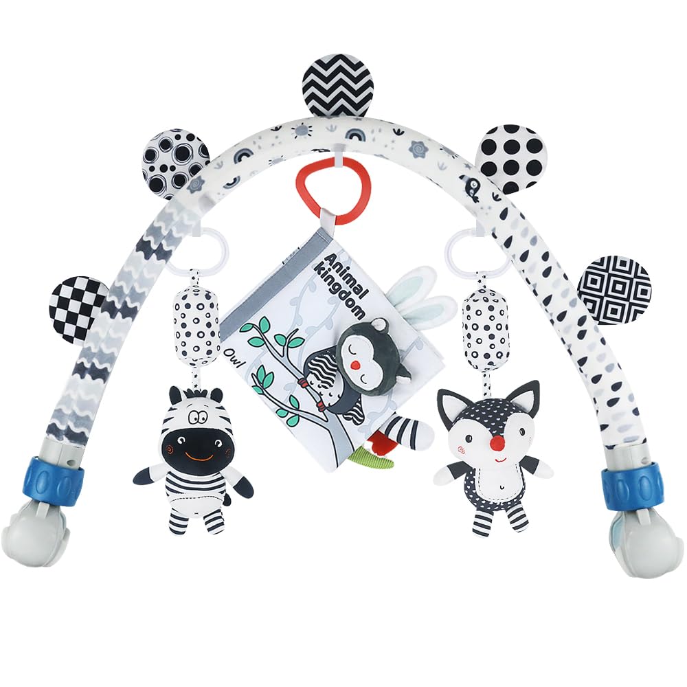

Baby Bouncer Toy Bar with Activity Arch, Black and White Travel Mobile Toy Bar, Stroller and Crib Attachment with Hanging Toys (Animals)