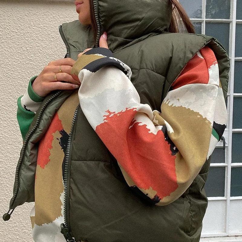 

Женский весенний хлопковый жилет на молнии 2023: 11 цветов, воротник-стойка Small армия зеленый