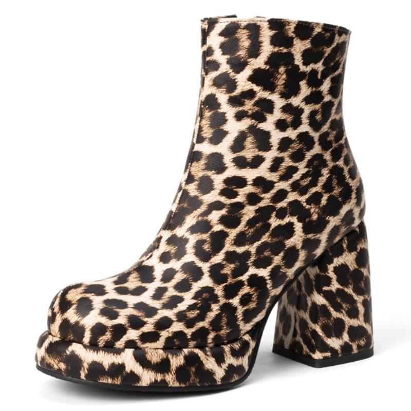 Sexy Women's Ankle Boots Platform Leopard Short Shoes New 2025 Block High Heel Fashion Autumn Winter Motorcycle Boots Ladies