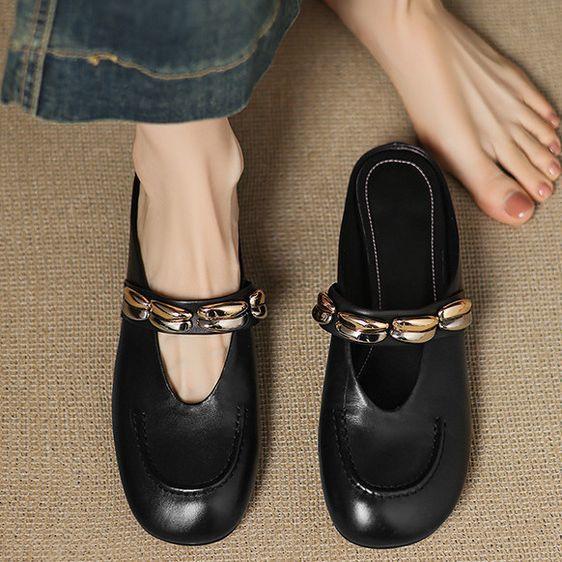 Great Good To Wear Bag Head Cool Slippers Women's 2025 Summer Wear Fashion Round Head Low Heel Thick Heel Medium Heel Pink Girlish Feeling