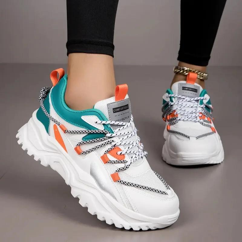 Trendy and Breathable Sports Running Shoes 2024 Autumn Versatile Color Blocked Outdoor Fitness and Leisure Sports Women's Shoes