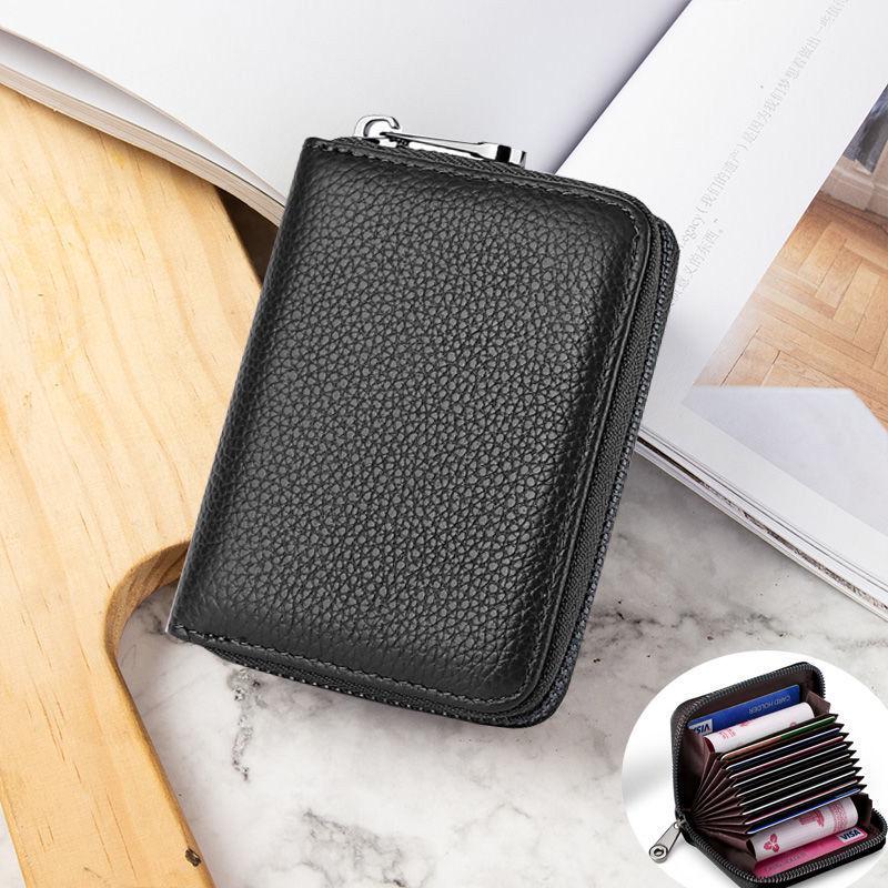 

Minimalist Anti-Demagnetization & Anti-RFID Zipper Leather Card Holder with Large Capacity and Coin Purse 9 Card чёрный