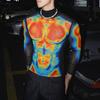 INCERUN Men Long Sleeve Mesh Sheer See Through Print Party Fitted T-shirts Tops