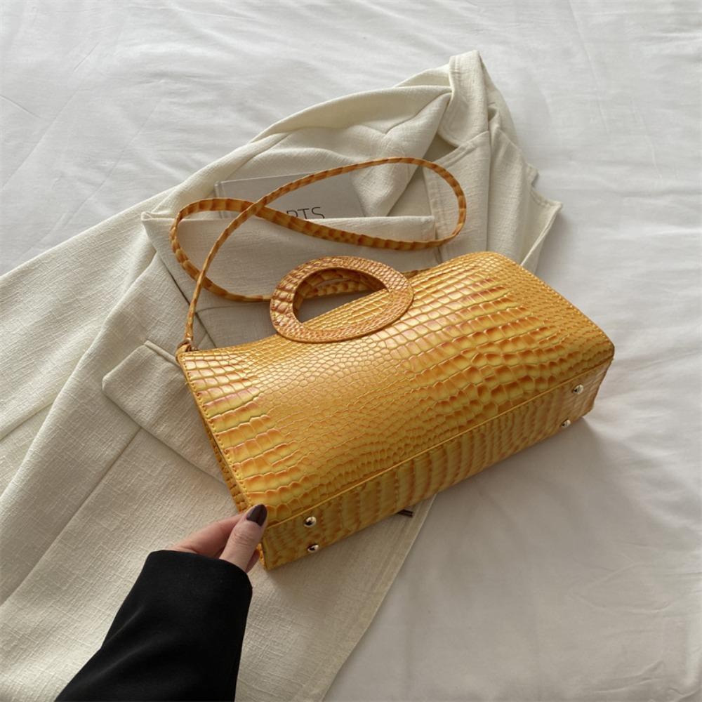 

Retro Square Bag Casual PU Leather Women Handbags High-capacity Crocodile Pattern Square Bag Shoulder Bag жовтий