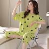 Summer Pure Cotton Pajamas Women's Pullover Sweet Casual Short-sleeved Cropped Pants Can Be Worn Outside Loungewear Student Dormitory Set