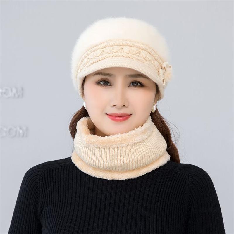 Hut Damen Herbst und Winter Strickmütze Warme Wollmütze Mode Verdickte Ohrenschützer Mütze Kaninchenhaar Mütze