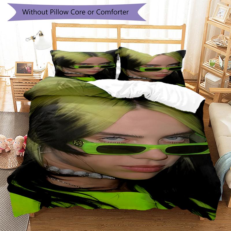 3pcs Billie Eilish Bedding Set Duvet Cover Closure Includes 1 Duvet Cover & 2 Pillowcases, Soft and Comfortable for All Seasons.