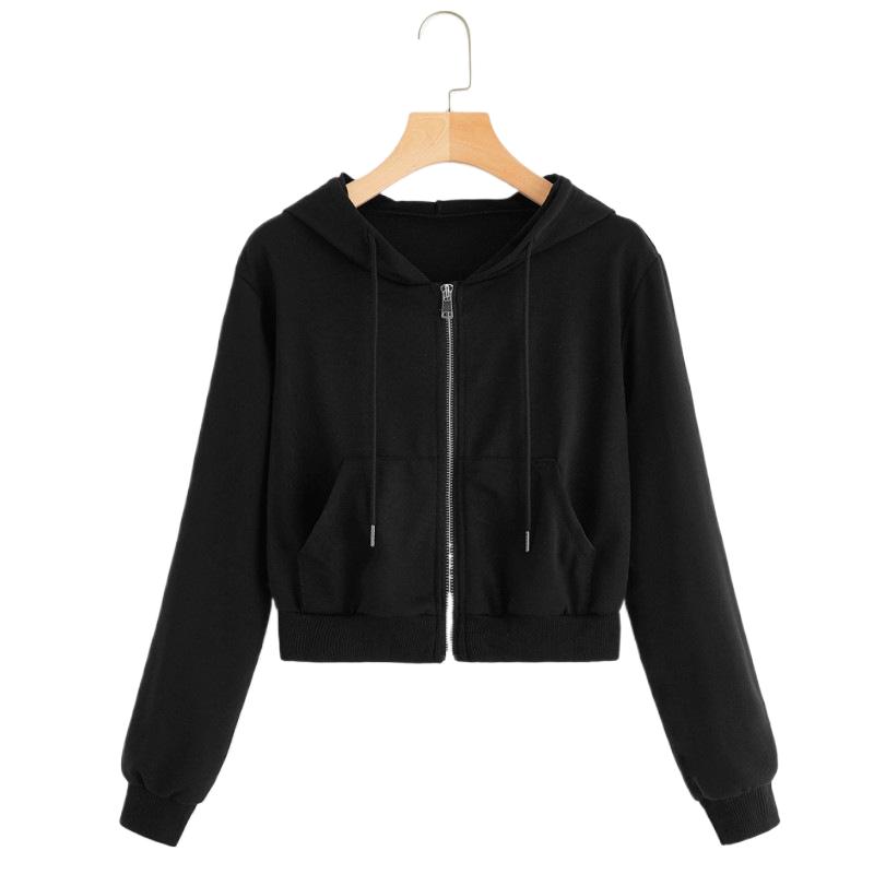 

Толстовки на молнии для женщин, укороченные толстовки с длинными рукавами, куртки, модные укороченные топы, одежда для девочек-подростков S чёрный