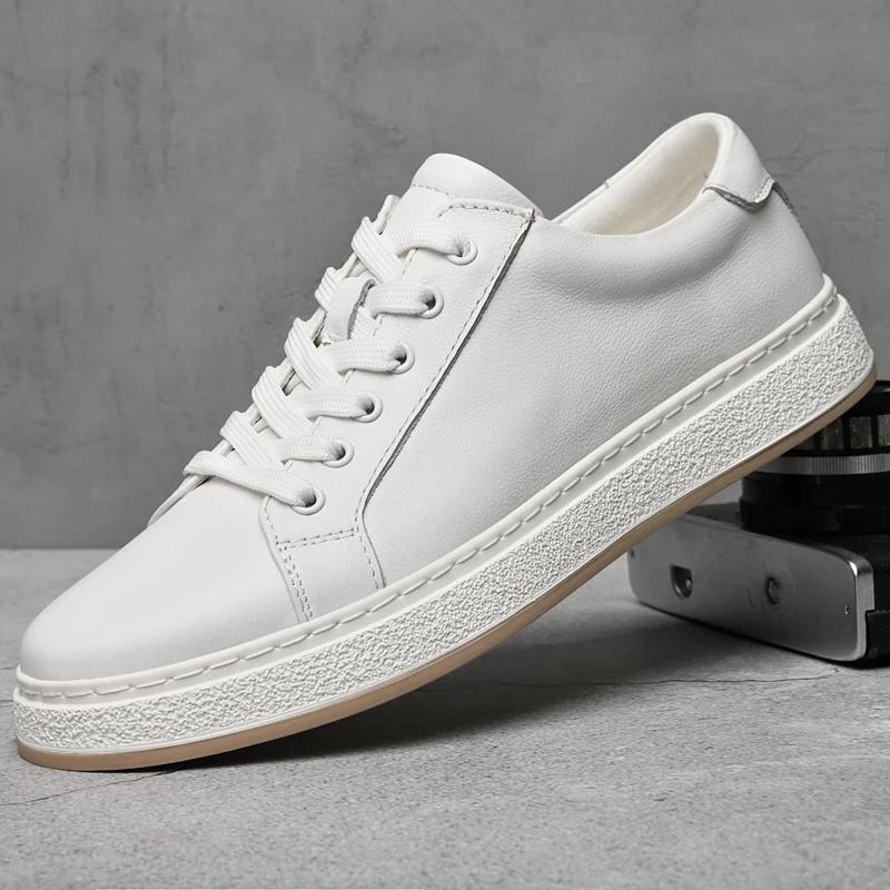 Fashion New Men's Shoes Brand Classic Casual Genuine Leather Soft Walking Men Sneaker Shoes White Black RunningTrendy Sneakers for Men