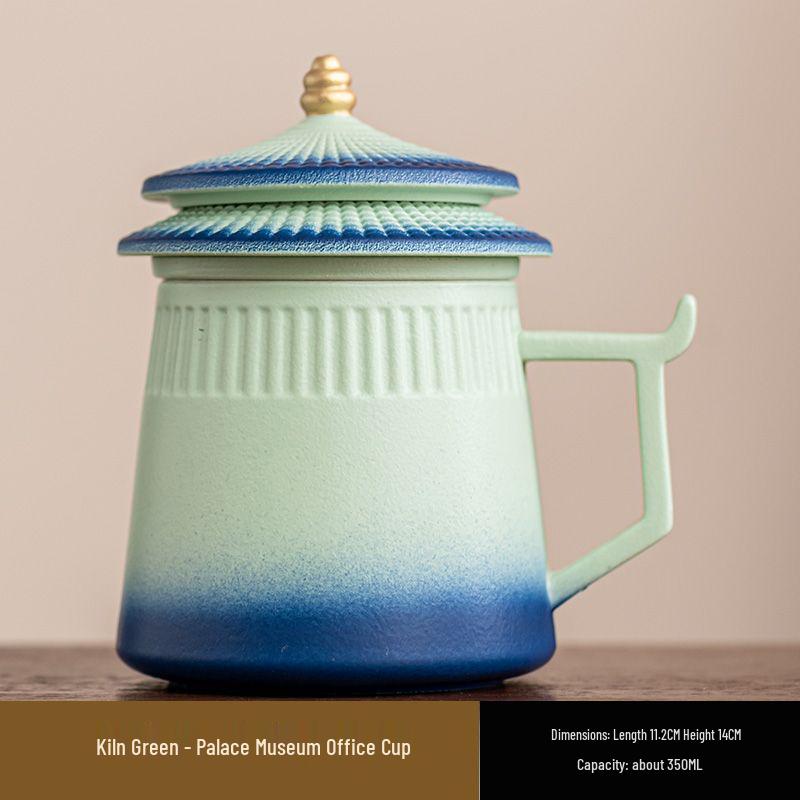Palace Museum Ceramic Tea Mug with Lid: Elegant Business Souvenir Gift Box