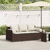 Garden Sofa with Cushions 3 Seater Brown Poly Rattan