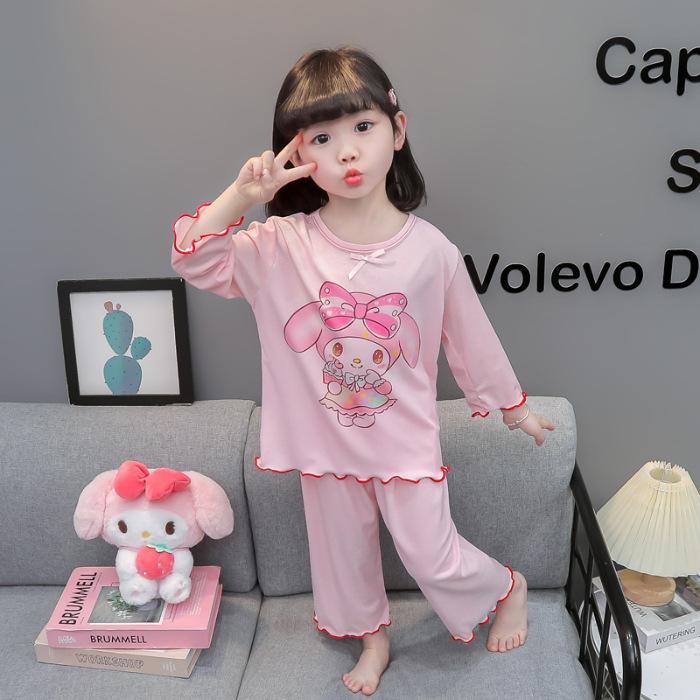 Girls Cute Cartoon Cool Touch Pajama Set Short Sleeve Shorts Summer Thin Two Piece Sleepwear For Kids