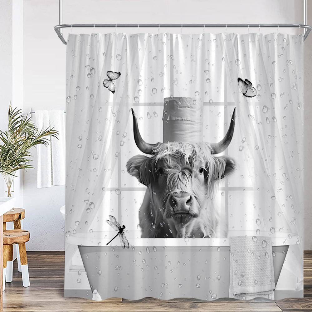 Lustige Tiere Baden Duschvorhänge Hochlandrind Schweine Kaninchen Hunde Badewanne Badezimmer Dekor Polyester Duschvorhänge mit Haken