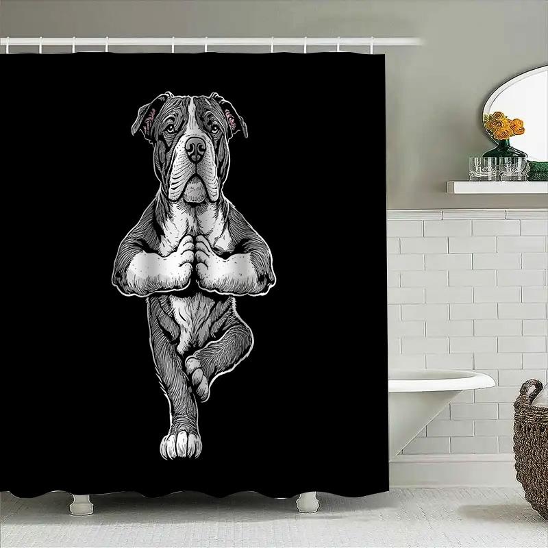 Yoga Dog Shower Curtain Bathroom Decor Zen Animal Portrait Nature Wall Art Home Decor Peaceful Serenity Spiritual Tranquility Pe