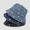 Chrysanthemum Embroidered Cowboy Smiling Face Fisherman Hat Women'S Sunshade Hat