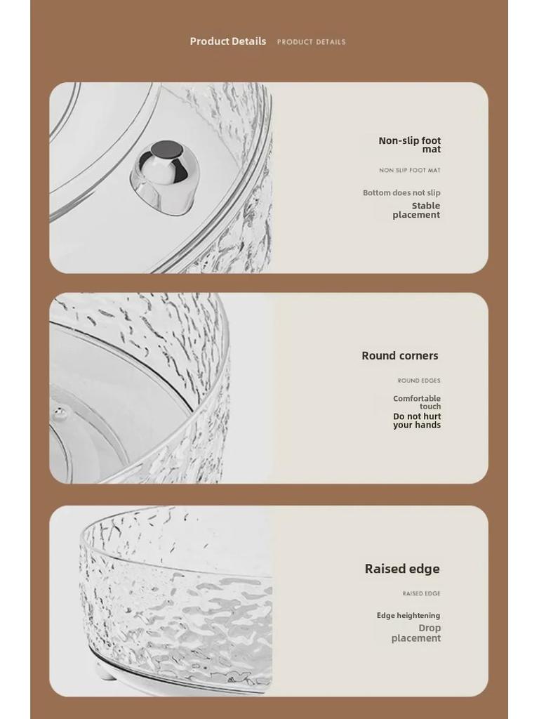 Großer, transparenter, drehbarer Teller mit Wellenmuster – leichte, luxuriöse Obst- oder Snackschale für den Couchtisch im Wohnzimmer.