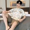 Summer thin Cotton Knitted Short Sleeve tops and shorts Mens Pajamas Sets korean tie-dye Pajama For Men Sleepwear Suits Homewear