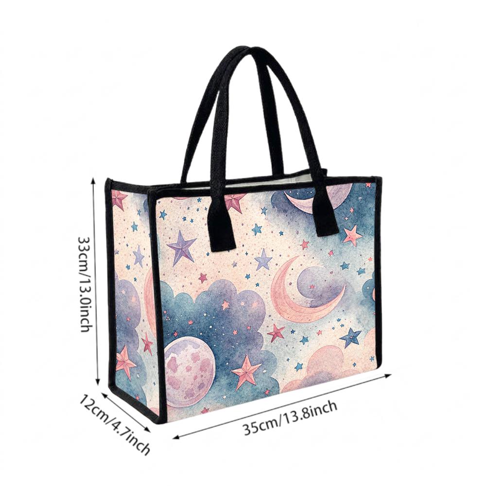 Cute Moon Star Printed Tote Bag for Women Fashion Large Capacity Casual Handbag for Daily Shopping Travel Work
