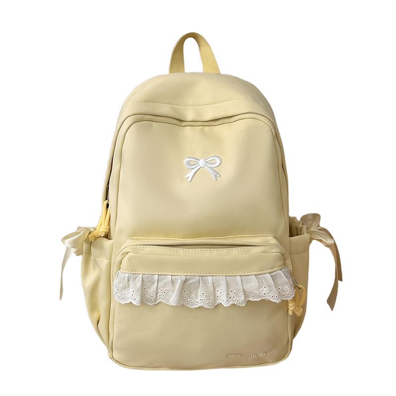 Zaino con Ricamo a Fiocco Pizzo di Nylon Borsa Scolastica per Studenti