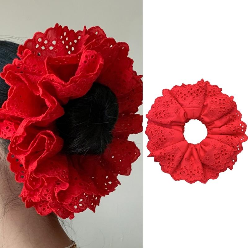 French Lace Hair Scrunchies Largesized Hair Buns Scrunchy Elegant Ponytail Holder
