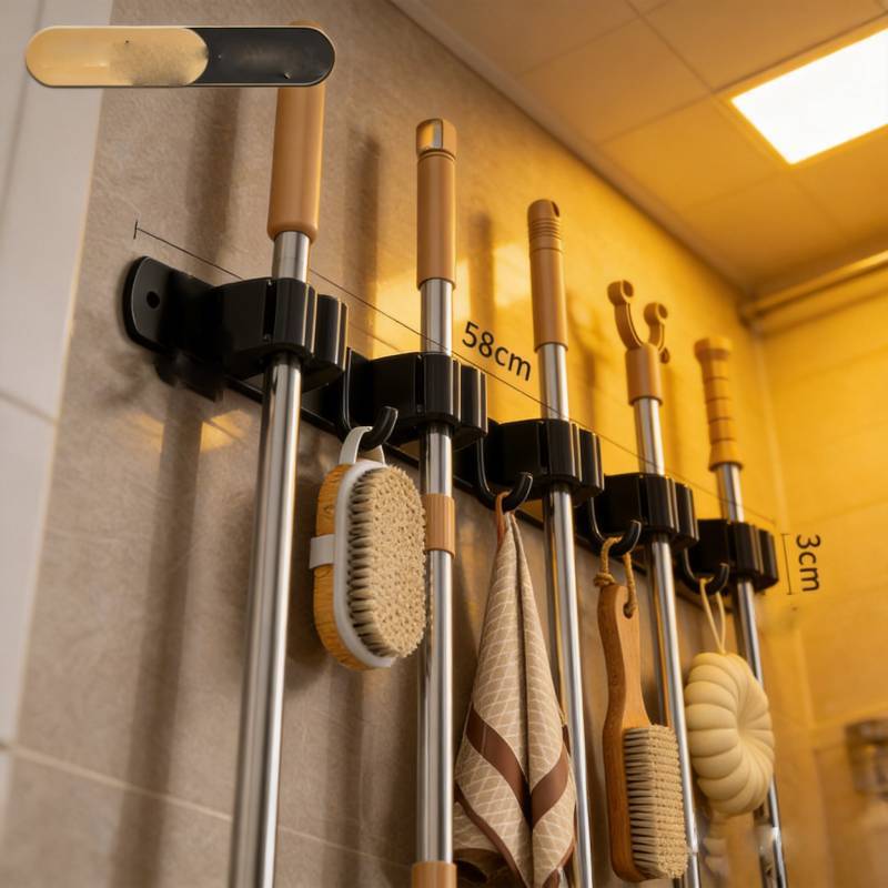 Moderner Edelstahl-Wischmopp-Haken Wandhaken mit doppelter Nutzung Bohrerfreies Design für die Organisation zu Hause