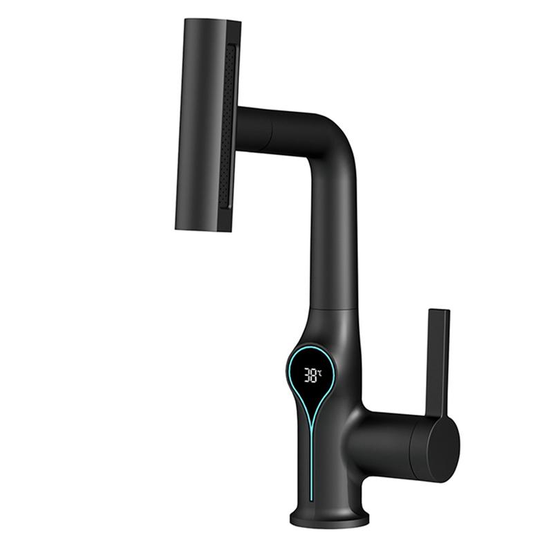 

A25F-For Bathroom Waterfall Faucet Basin Digital Temperature Display Lift Up Down Stream Hot Cold Water Sink Mixer Tap чёрный