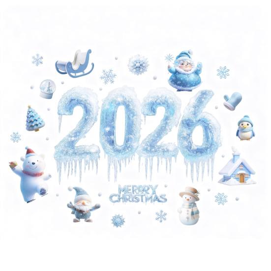 2026 Christmas Window Clings Blue Snowflake Ice Double-Sided Window Stickers PVC