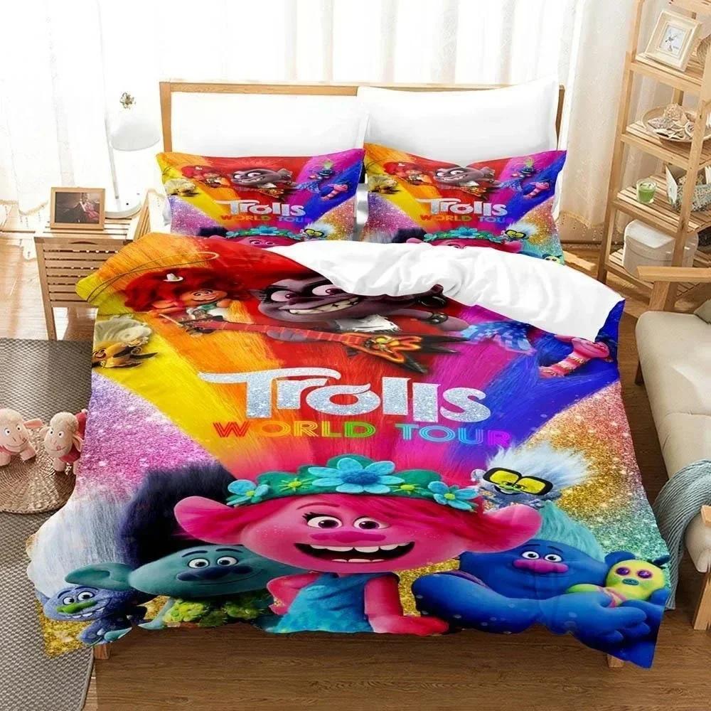 3D Print Cartoons Bed Sheet Set Trolls Bedding Set Printed With Pillowcase Bed Duvet Cover Soft Queen King Size Bedclothes Home