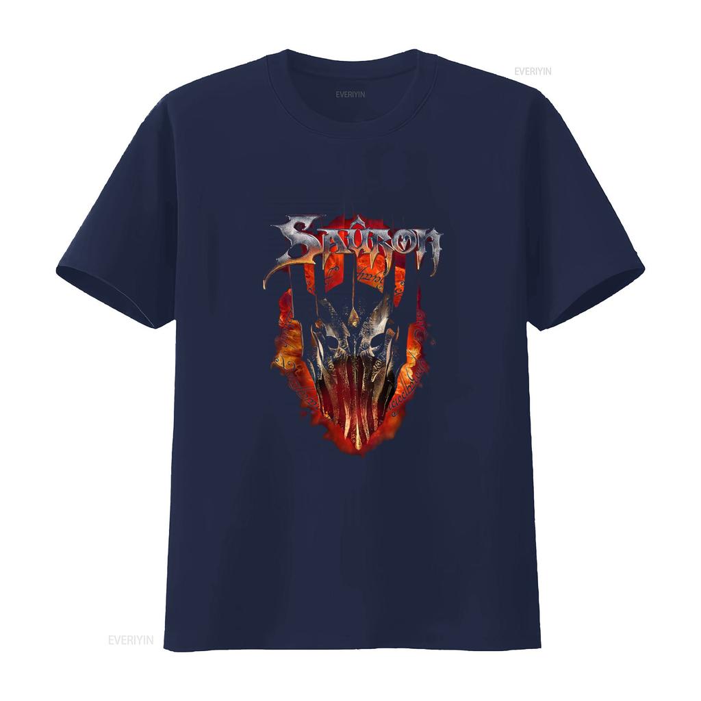 LOTR Sauron Metal Front Print T Shirt Black Gothic Fantasy Skull Design vintage Washed Top For Everyday Wear Slightly homme