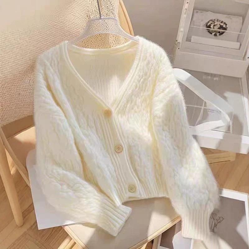 Autumn 2025 French Chic V-neck Color Block Knit Cardigan Sweater for Women