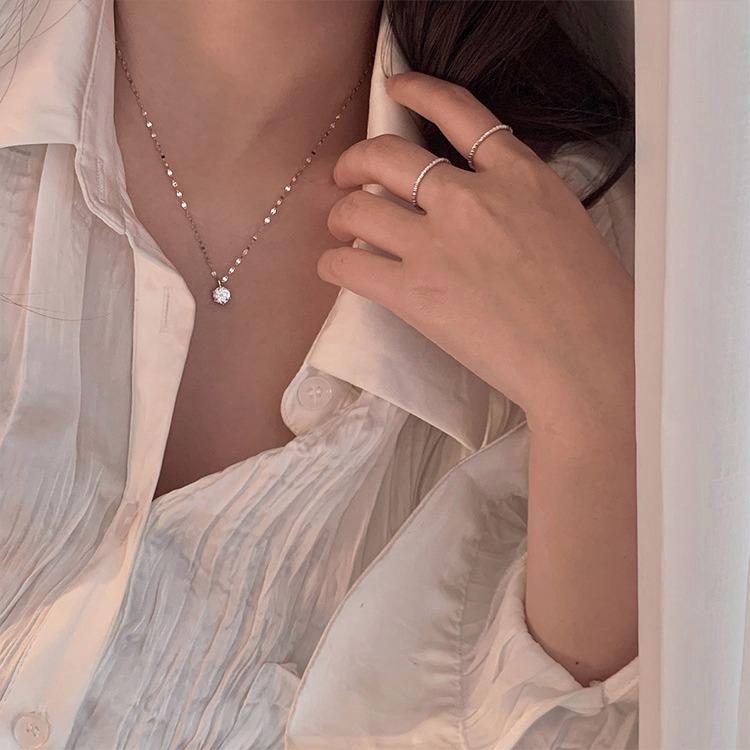 Shiny Pendant Necklace Simple Small Fresh Rhinestone Gold/silver Color Necklace Women's Accessories