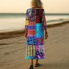 Dresses For Womens Vintage Print Tunic Waisted Midi Dress Summer Casual  3/4 Sleeve Dress