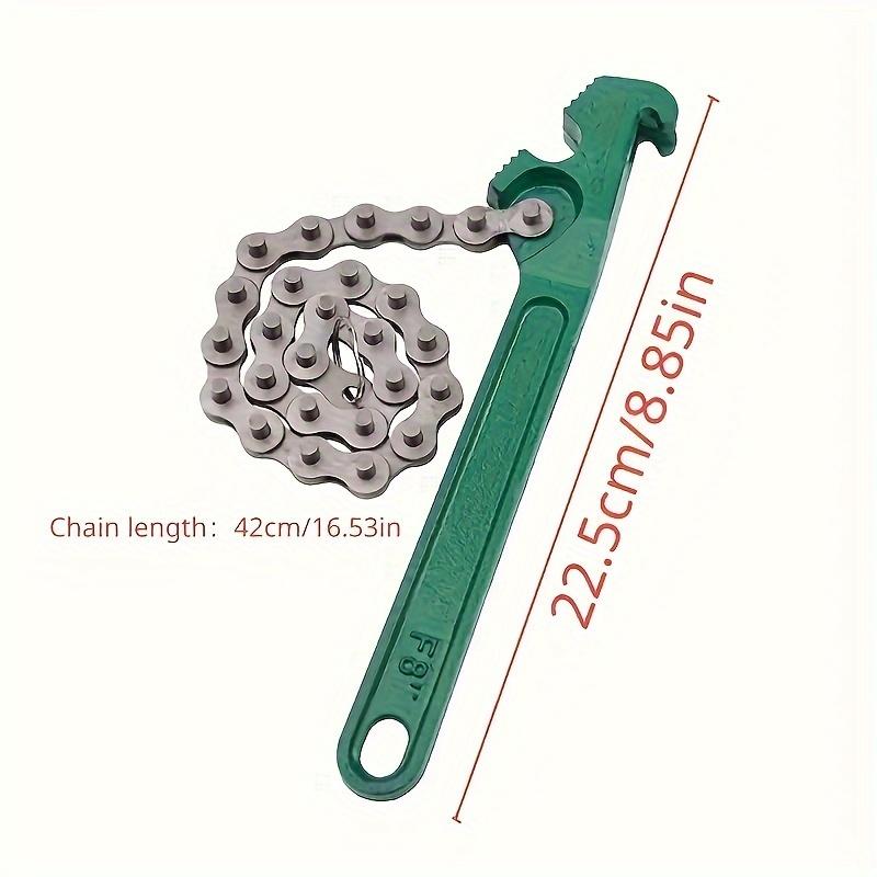 Adjustable Chain Wrench Tool - Ergonomic Green Handle,Versatile Automotive Maintenance Accessory for Filters and Pipe Fittings