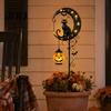 Hanging Pumpkin Halloween Decor Solar Garden Stake Light, Metal Black Cat & Moon Waterproof Crescent Pathway Lights Decorations for Lawn Patio