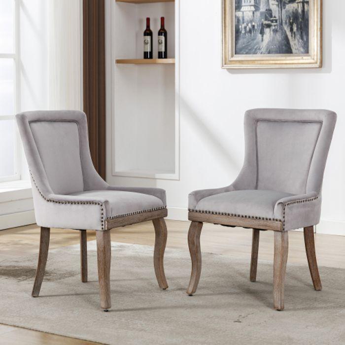 Chaise De Salle À Manger - MUVOE - Luxe - Tissu Gris - Lot De 2 - Design Contemporain