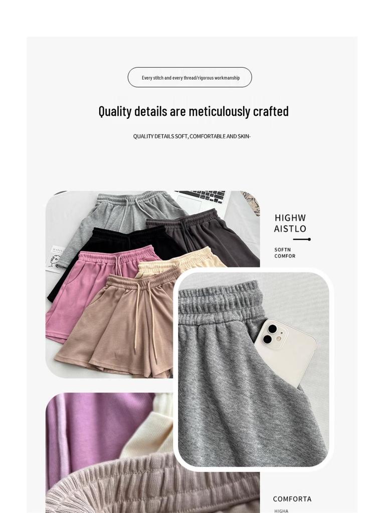 Women's Summer 2025 Gray Ballet-Style High-Waisted A-Line Wide-Leg Loose Casual Shorts